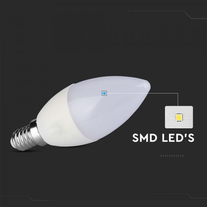 E14 5.5W(470Lm) LED Spuldze, sveces forma, V-TAC SAMSUNG, IP20, dimmējama, silti balta gaisma 3000K