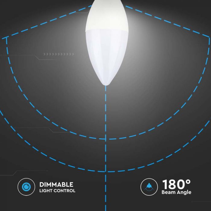 E14 5.5W(470Lm) LED-lambi, küünlakujuline, V-TAC SAMSUNG, IP20, dimmerdatav, soe valge valgus 3000K