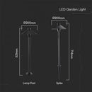 7W(Lm) LED underground vertical garden luminaire, V-TAC SAMSUNG, IP65, black, warm white light 3000K