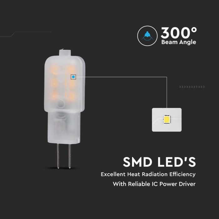 G4 1.1W(100Lm) LED-lambi, V-TAC SAMSUNG, IP20, DC:12V, jaheda valge 6500K