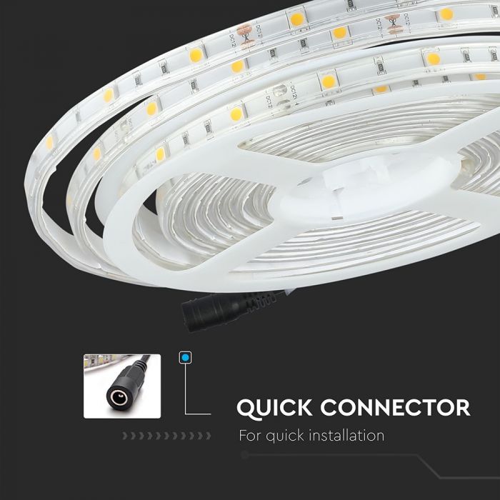 Cena par 5m_4.8W(500Lm) LED Lente, 12V, IP65 ūdensdroša, neitrāli balta gaisma 4000K