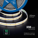 Cena par 1m_18W/m(1950Lm/m) 0.75A/m LED Lente, V-TAC, 10 m,  ūdensnedroša IP20, 24V, auksti balta gaisma 6500K