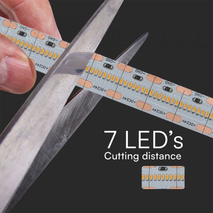 Cena par 1m_22W/m(2100Lm/m) 0.92A/m, LED Lente, V-TAC, 11mm, ūdensnedroša IP20, 24V, silti balta gaisma 3000K