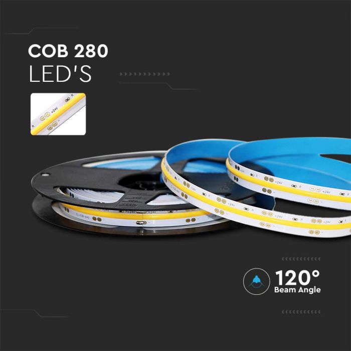 Cena par 1m_10W/m 24V 0.4A 280 LED COB lente, IP20, neitrāli balta gaisma 4000K