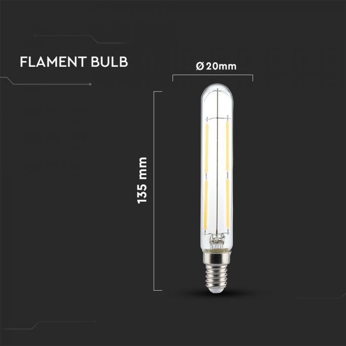 E14 4W(400Lm) LED лампа Filament T20, IP20, V-TAC, стекло, теплый белый свет 3000K