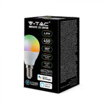 E14 4.8W(450Lm) LED SMART Bulb P45, V-TAC, compatible with Amazon Alexa and Google Home applications, RGB+WW+CW