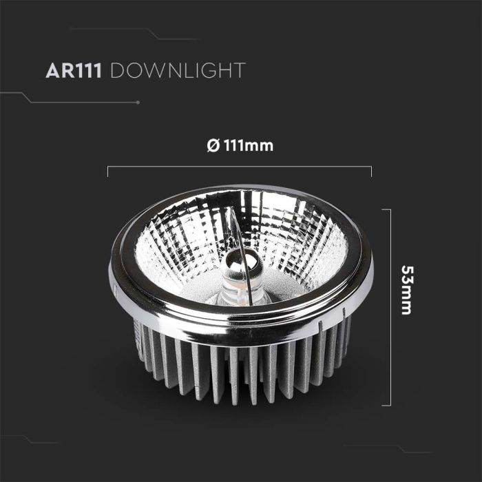 AR111 20W(1700Lm) LED COB лампа, отражатель, V-TAC, IP20, 40'D/20'D, нейтральный белый свет 4000K