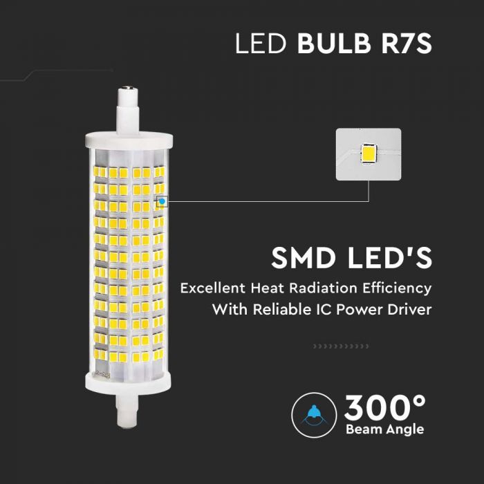 R7S 16W(2000Lm) LED Spuldze, V-TAC, IP20, keramika, auksti balta gaisma 6400K