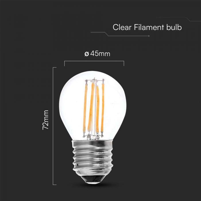 E27 6W(600Lm) LED Filament, G45, IP20, V-TAC, neutral white 4000K