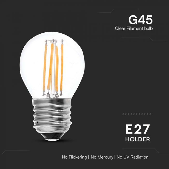 E27 6W(600Lm) LED Filament, G45, IP20, V-TAC, neutral white 4000K