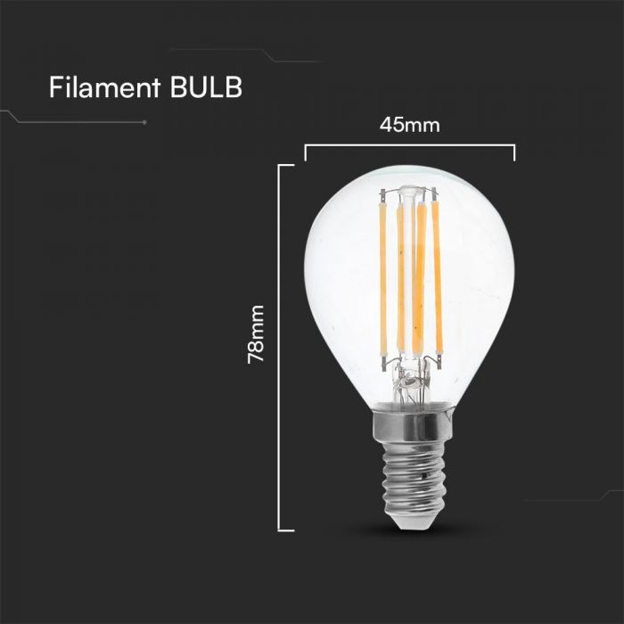 E14 6W(600Lm) LED Spuldze Filament, V-TAC, IP20, neitrāli balta gaisma 4000K