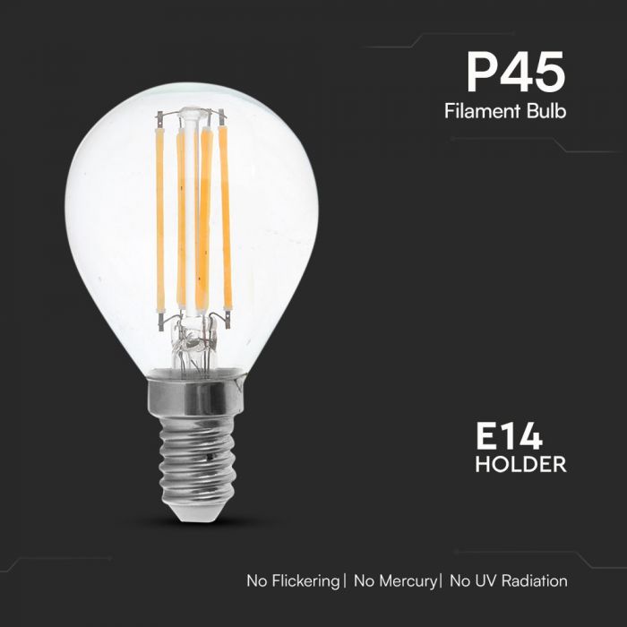 E14 6W(600Lm) LED Spuldze Filament, V-TAC, IP20, neitrāli balta gaisma 4000K