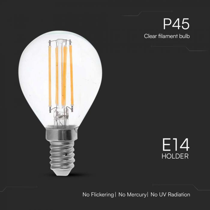 E14 6W(600Lm) LED Bulb Filament, IP20, P45, cold white light 6500K