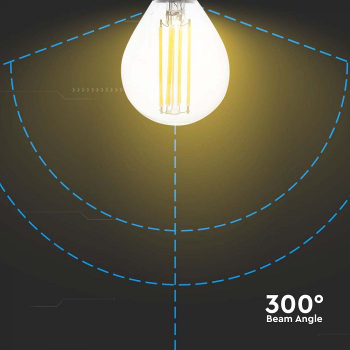 E14 6W(600Lm) LED Spuldze Filament, IP20, P45, auksti balta gaisma 6500K