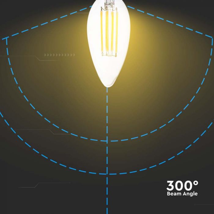 AKCIJA_E14 6W(800Lm) LED Spuldze Filament sveces formas, V-TAC, IP20, silti balta gasma 3000K