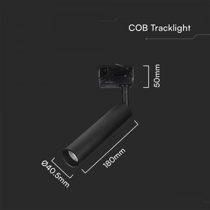 7W(700Lm) LED armatur för strömskenor, V-TAC SAMSUNG, IP20, 5 års garanti, svart, varmvitt ljus 3000K