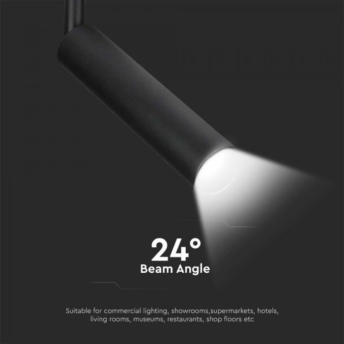 7W(700Lm) LED armatur för strömskenor, V-TAC SAMSUNG, IP20, 5 års garanti, svart, varmvitt ljus 3000K