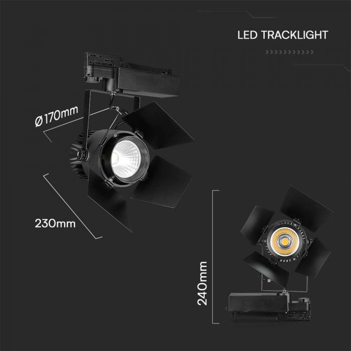 33W(3000Lm) LED Track light, V-TAC SAMSUNG, IP20, warranty 5 years, black, neutral white light 4000K
