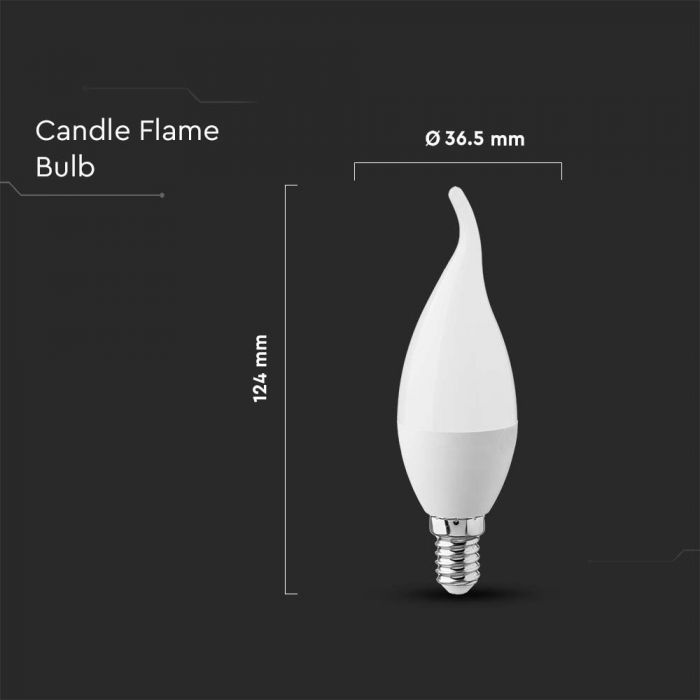 E14 3.7W(320Lm) LED Spuldze, sveces liesmas forma, V-TAC, IP20, silti balta gaisma 3000K