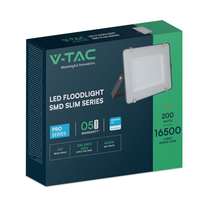 200W (16500Lm) LED-valgusti ilma liikumisandurita, V-TAC SAMSUNG, IP65, must, neutraalne valge valgus 4000K