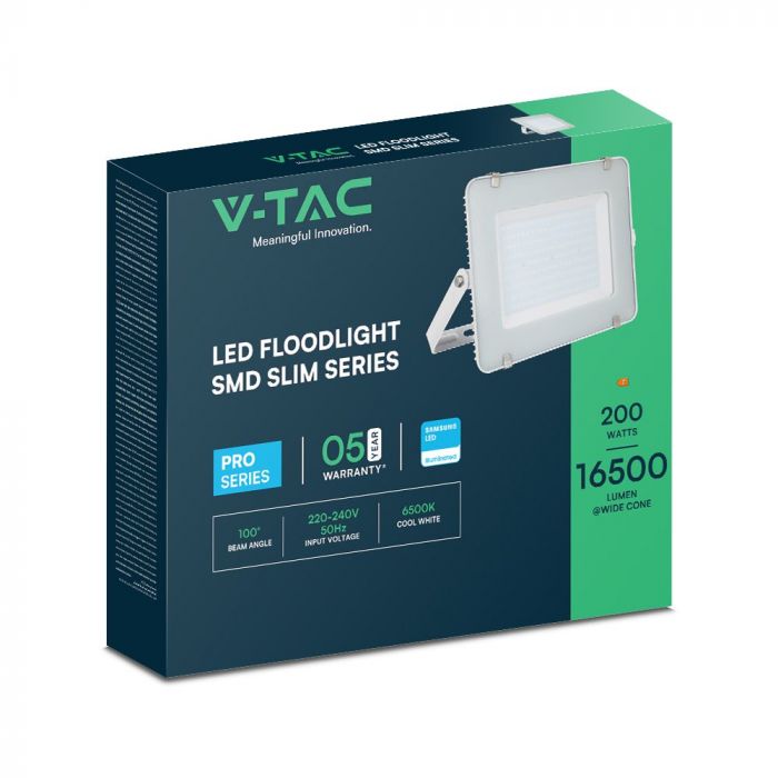 200W(16500Lm) V-TAC SAMSUNG LED-strålkastare utan rörelsesensor, IP65, vit, kallvit 6500K