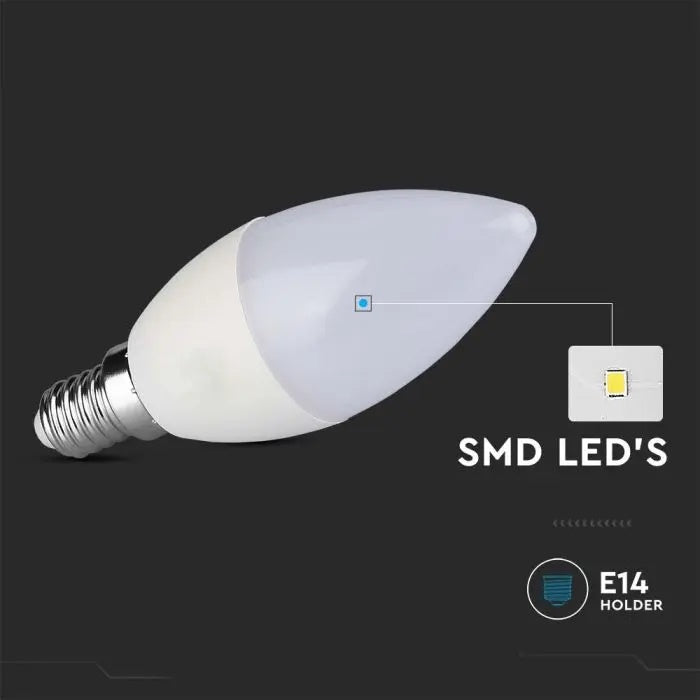 E14 4.5W(470Lm) LED Spuldze, V-TAC, sveces forma, IP20, auksti balta gaisma 6500K