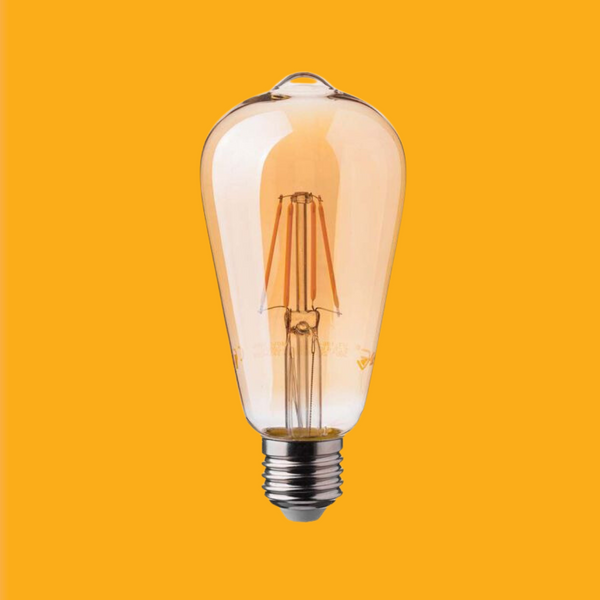 E27 6W(550Lm) LED Bulb Filament Amber, glass, ST64, IP20, warm white light 2200K