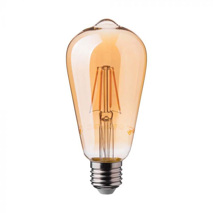 E27 6W(550Lm) LED Bulb Filament Amber, V-TAC, glass, ST64, IP20, warm white light 2200K