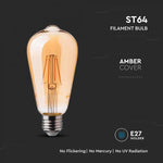E27 6W(550Lm) LED Bulb Filament Amber, V-TAC, glass, ST64, IP20, warm white light 2200K
