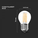 E27 4W(400Lm) LED-lampa Filament, glas, G45, V-TAC, IP20, kallvitt ljus 6500K