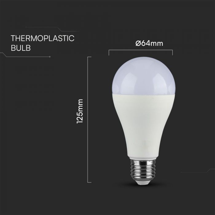 E27 15W(1521Lm) LED Bulb, V-TAC, IP20, A65, warm white light 3000K