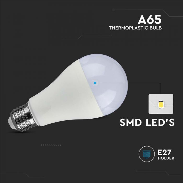 E27 15W(1521Lm) LED-lambi, V-TAC, IP20, A65, neutraalne valge 4000K