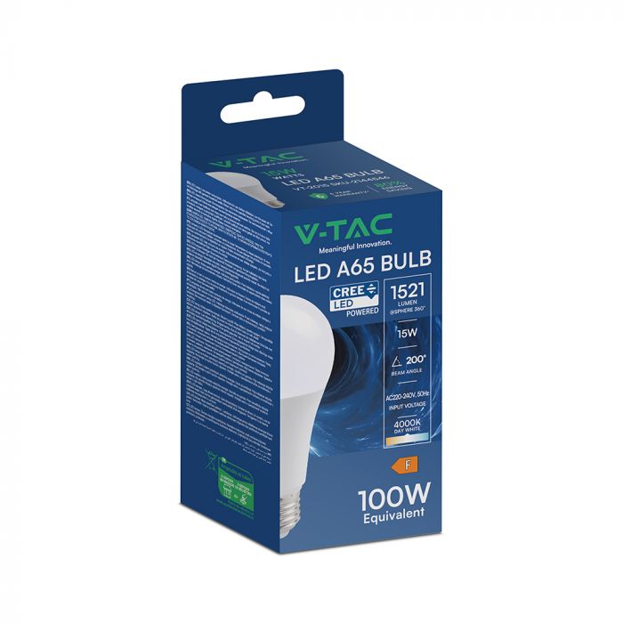 E27 15W(1350Lm) LED Spuldze, V-TAC, IP20, neitrāli balta gaisma 4000K