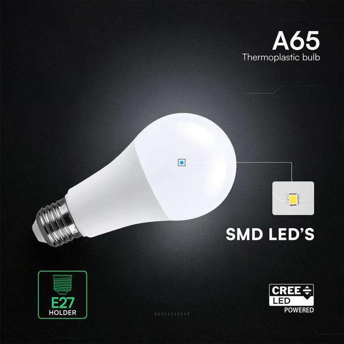 E27 17W (1710 lm) LED Bulb, V-TAC, A65, IP20, Neutral White Light 4000K