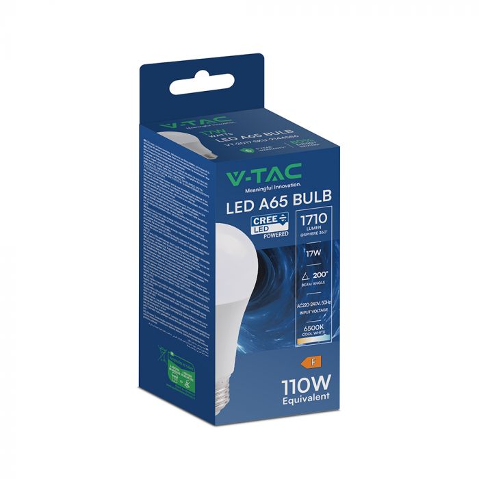 E27 17W (1710 lm) LED Bulb A65, V-TAC, IP20, Cool White Light 6500K