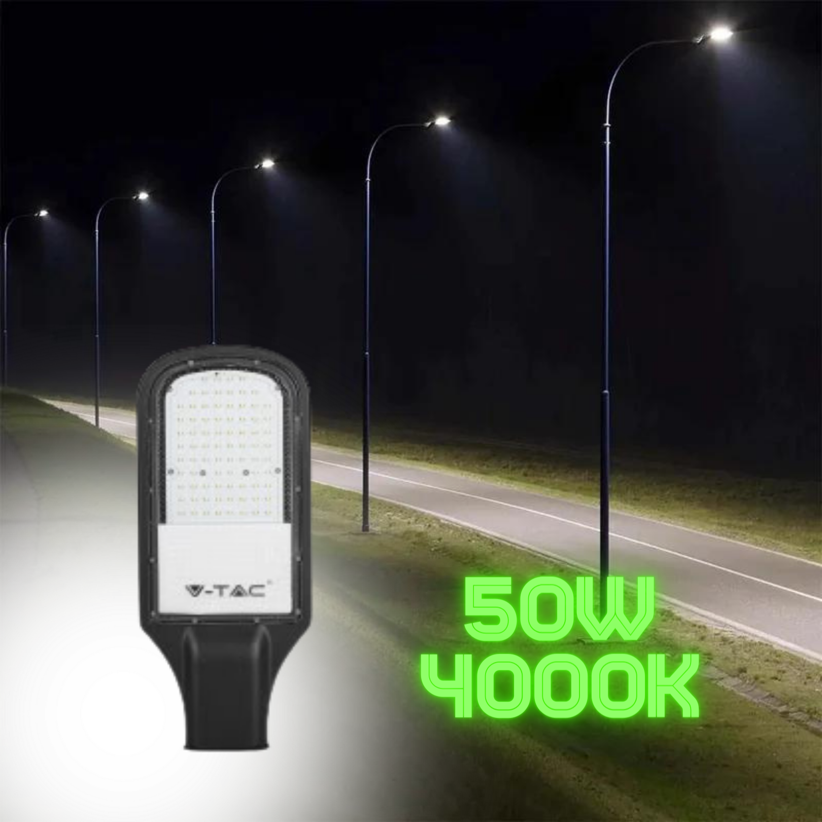 Paraugu izpārdošana, 50W(4200Lm) LED ielu laterna, V-TAC SAMSUNG, IP65, neitrāli balta gaisma 4000K, 3 gadu garantija