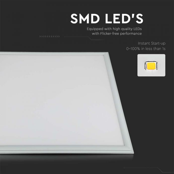 36W(3100Lm) LED Panelis 595x595mm(600x600mm), V-TAC, neitrāli balta gaisma 4000K, komplektā ar barošanās bloku