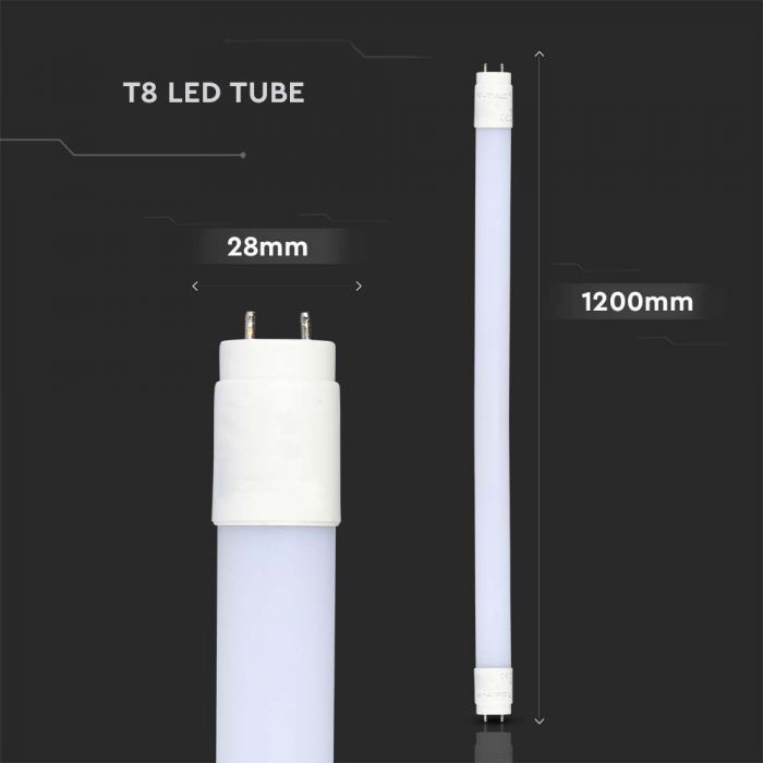 T8 18W(1850Lm) LED dienasgaismas spuldze, rotējoša, V-TCC, G13,  IP20, silti balta gaisma 3000K