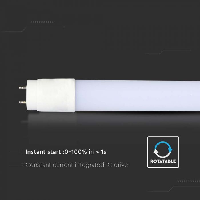T8 18W(1850Lm) LED spuldze nano plastic, 120cm, rotējoša, V-TAC, garantija 3 gadi, auksti balta gaisma 6500K