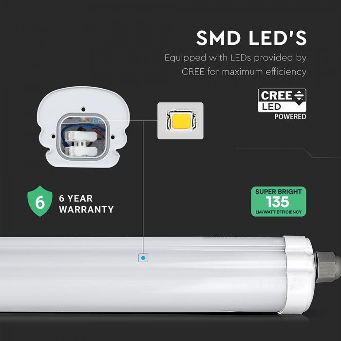 150cm_48W(6430Lm) LED CREE lineārais gaismeklis, V-TAC, IP65, neitrāli balta gaisma 4000K
