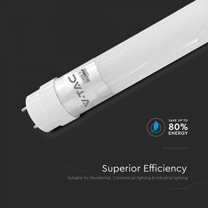 T8 18W(1850Lm) 120 cm LED V-TAC spuldze, rotējoša, garantija 6 gadi, G13, IP20, silti balta gaisma 3000K