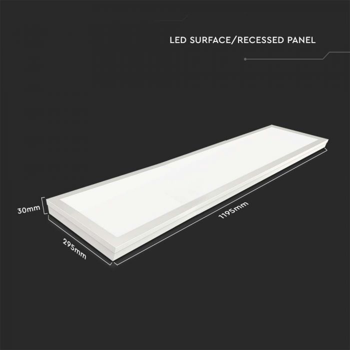 40W (4400Lm) LED paneel 1200x300mm, V-TAC, IP20, neutraalne valge valgus 4000K, tarnitakse koos toiteplokiga.