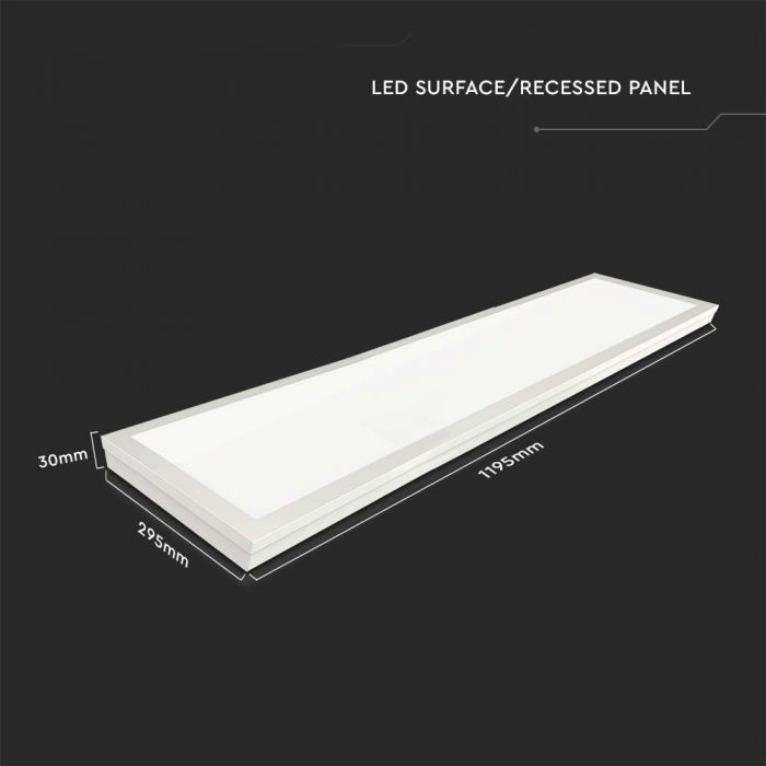 40W(4400Lm) LED Panel 1200x300mm, V-TAC, IP20, neutral white light 4000K, complete with power supply unit