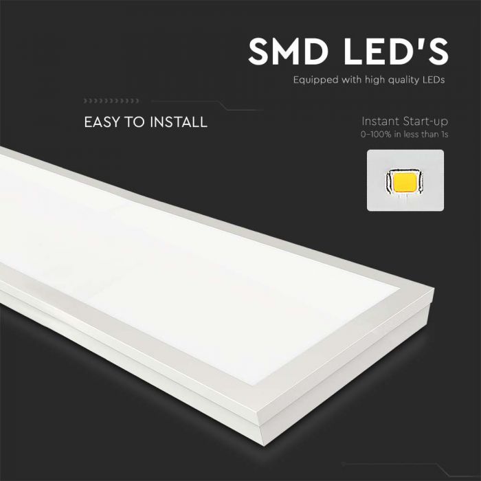 40W (4400Lm) LED paneel 1200x300mm, V-TAC, IP20, neutraalne valge valgus 4000K, tarnitakse koos toiteplokiga.