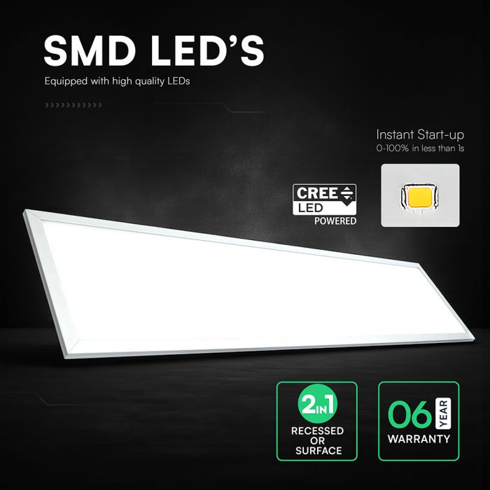40W(4400Lm) 110Lm/W 2IN1 LED panelis 1200x300mm, V-TAC, IP20, neitrāli balta gaisma 4000K