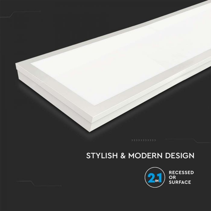 40W(4400Lm) LED Panelis 1200x300mm, V-TAC, IP20, auksti balta gaisma 6500K, komplektā ar barošanās bloku