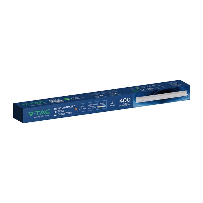 29cm_4W(400Lm) LED SMD-CREE Chip lineārais gaismeklis, T5, IK04, V-TAC, IP20, silti balta gaisma 3000K