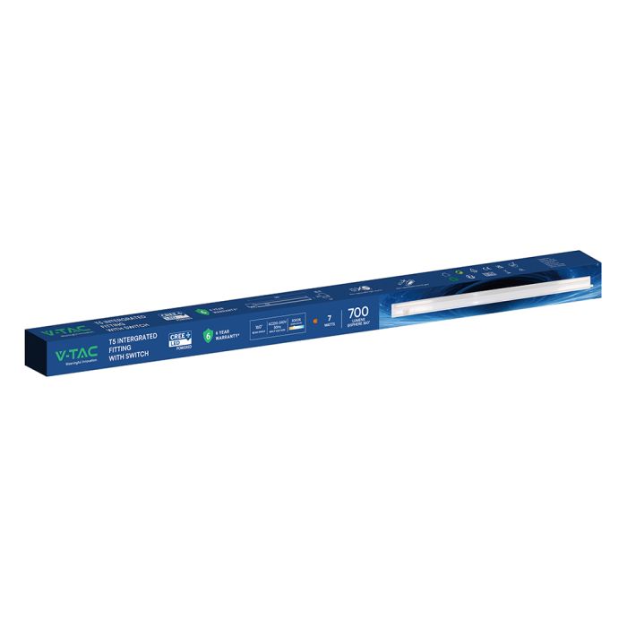 55,1cm_7W(700Lm) LED lineārais gaismeklis, V-TAC, T5, IP20, IK04, silti balta gaisma 3000K