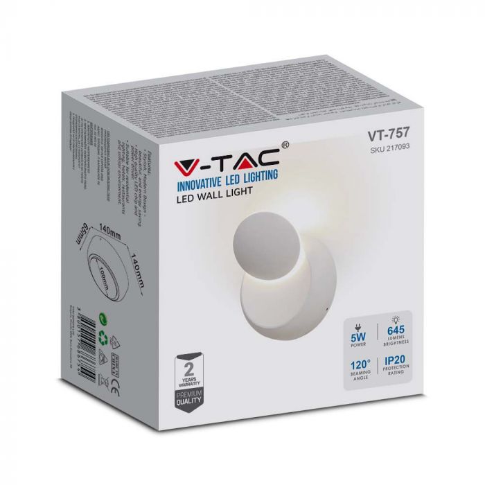 5W(645Lm) LED Fasādes gaismeklis ar regulējamu stara leņķi, IP20, V-TAC, neitrāli balta gaisma 4000K