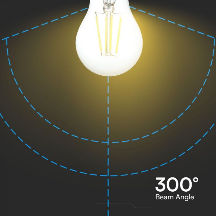 E27 4W(400Lm) LED Spuldze Filament, V-TAC, IP20, auksti balta gaisma 6500K